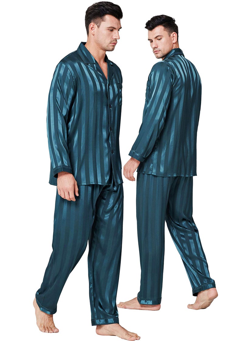 Lonxu Mens Satin Pajamas Set Green XL - Image 1